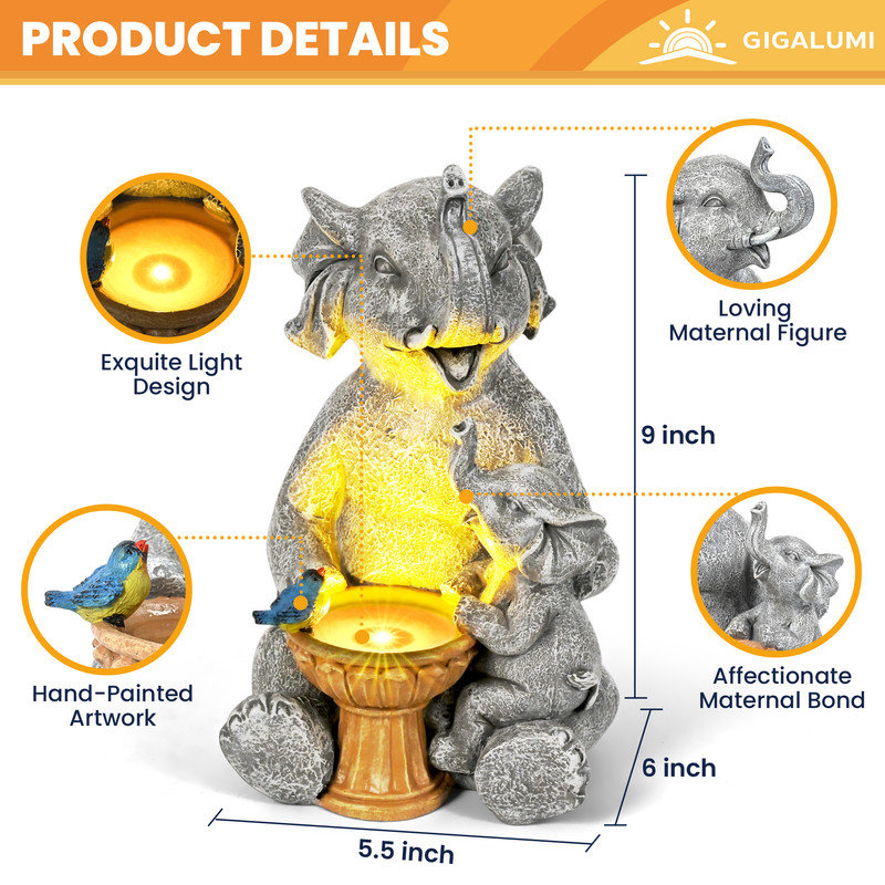 Bain solaire d'oiseaux éléphant, décoration de jardin extérieur pour patio, cour et pelouse