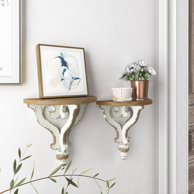 Lucile 2 Piece Half-circle Solid Wood Accent Shelf with Live Edge
