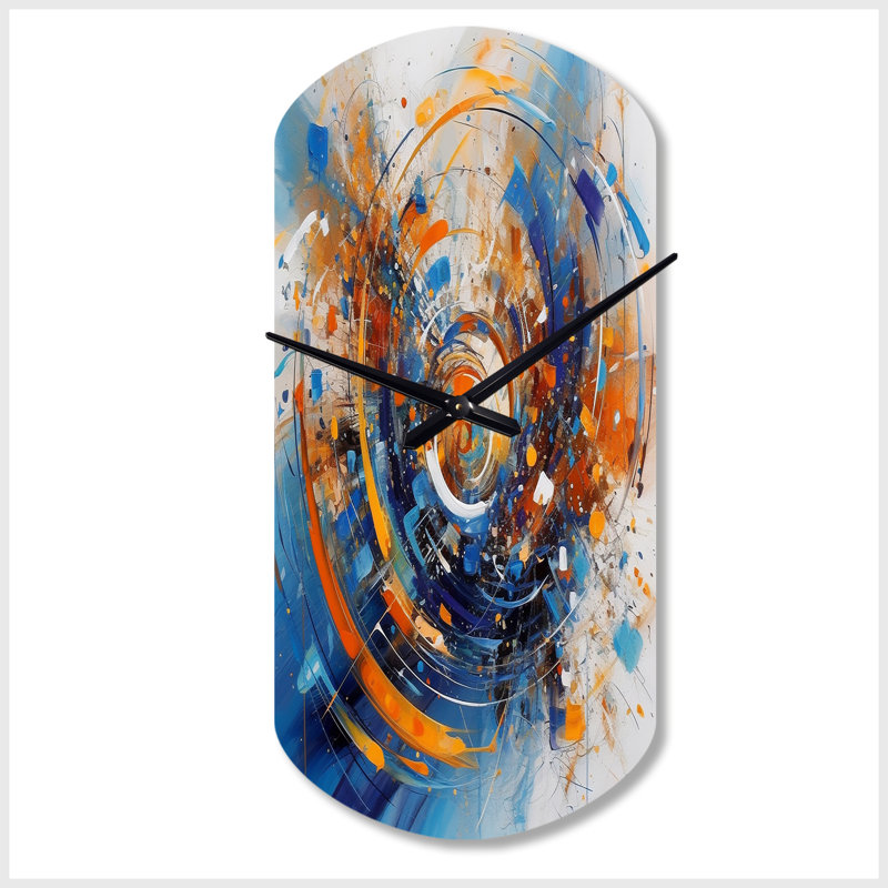 Horloge murale en métal bleu et orange, Petit