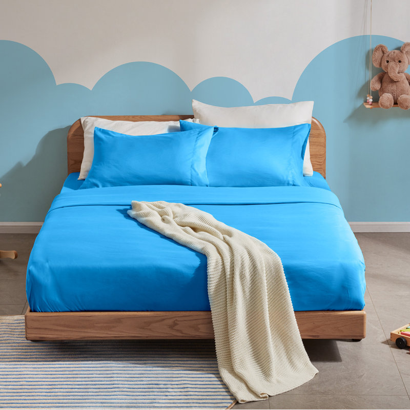 Microfiber Sheet Set, Pure Blue, Full/Double Sheet Set+Fitted Sheet+2 Pillowcases