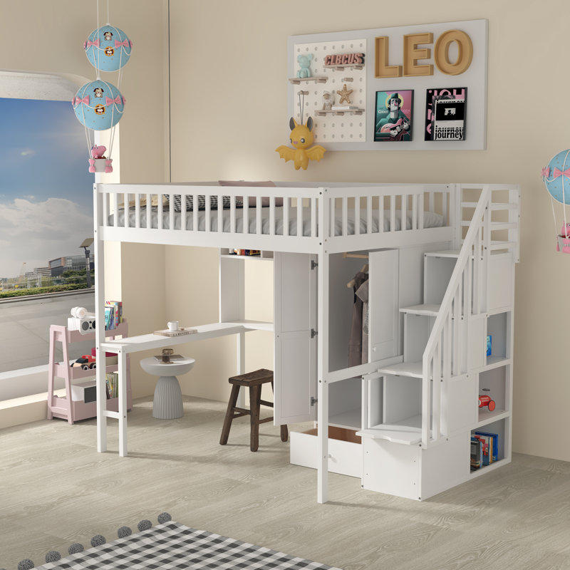 Giacopo Kids Full Loft Bed with Drawers, White