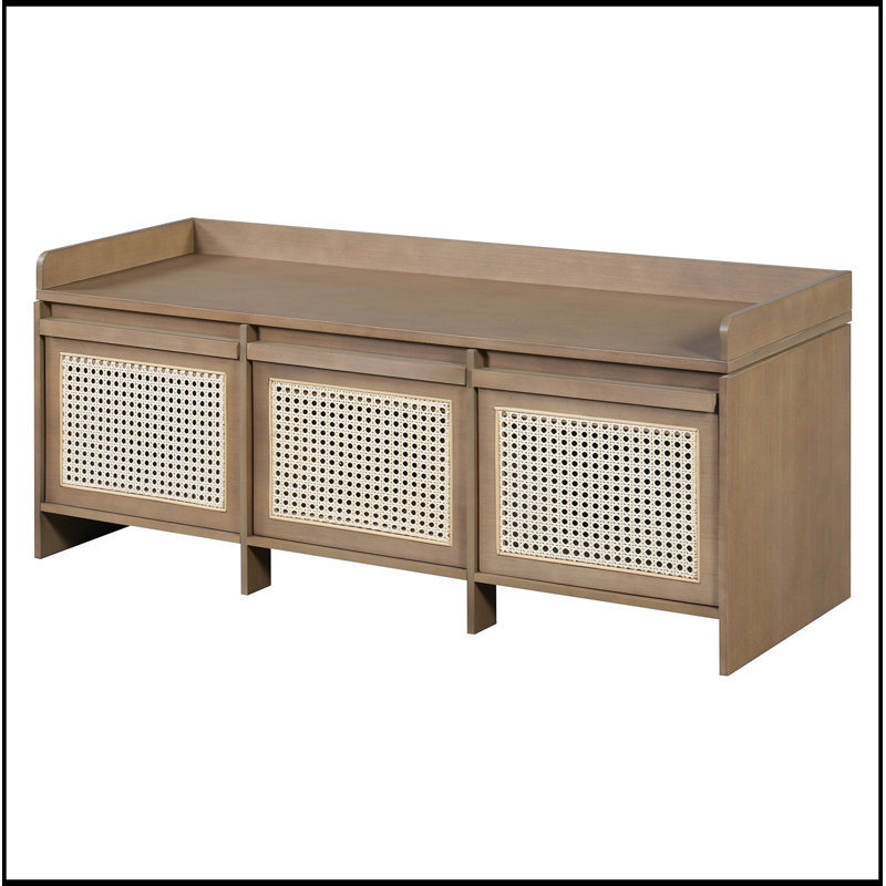 Banc de rangement avec tiroirs en rotin et bouton amovible, Naturel