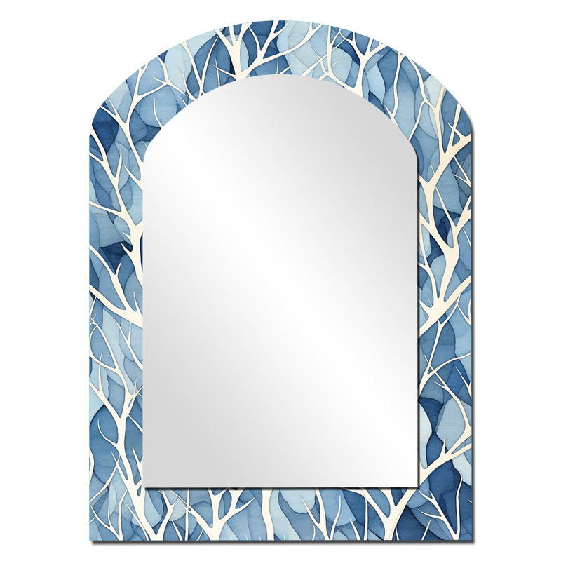 Windy blanc et bleu arbre beauté III - décor de miroir mural unique arche d'arbre, grand miroir asymétrique bleu, impression d'art en métal