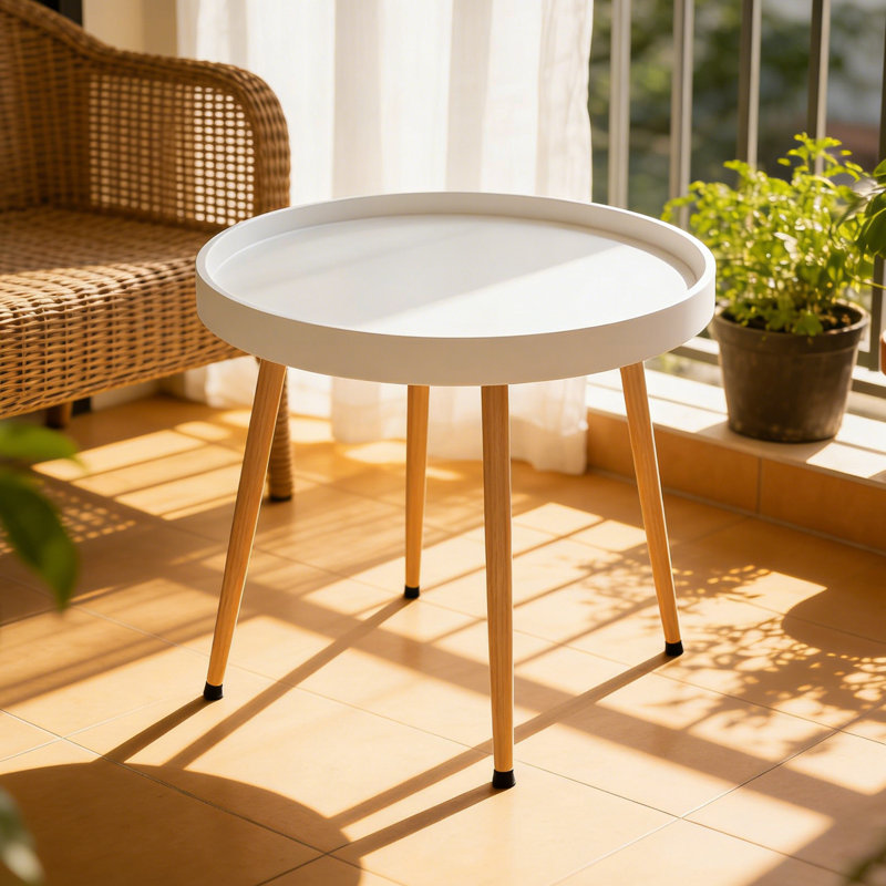 Table basse ronde détachable, table d'appoint moderne avec plateau amovible, petite table de bout décorative pour salon, chambre à coucher, balcon, blanc