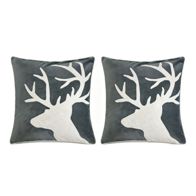 Ensemble de coussins décoratifs carrés gris foncé en velours doux à motif renne en velours doux avec insert en peluche et fermeture à glissière dissimulée pour canapé-lit et vestibule