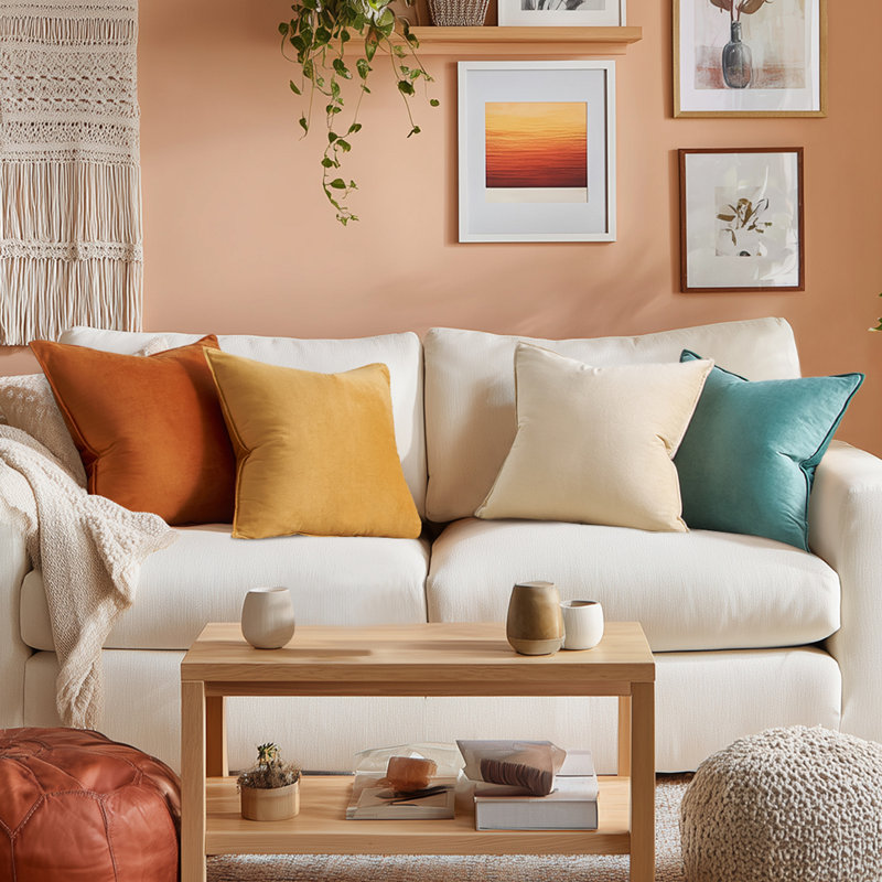 Velvet Reversible Pillow Cover, 18"H x 18"W, Orange/Teal