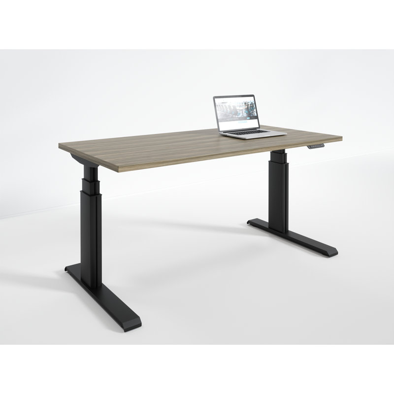 Wildermuth Adjustable Metal Base Standing Desk with Power Outlet, Stromboli/Black, 51" H x 60" W x 24" D