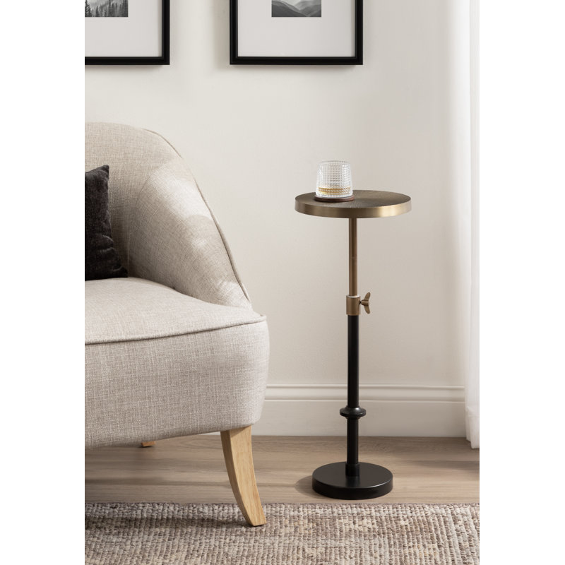 Bill Traditional Adjustable-Height Metal Pedestal Table, Gold Top/Black Base