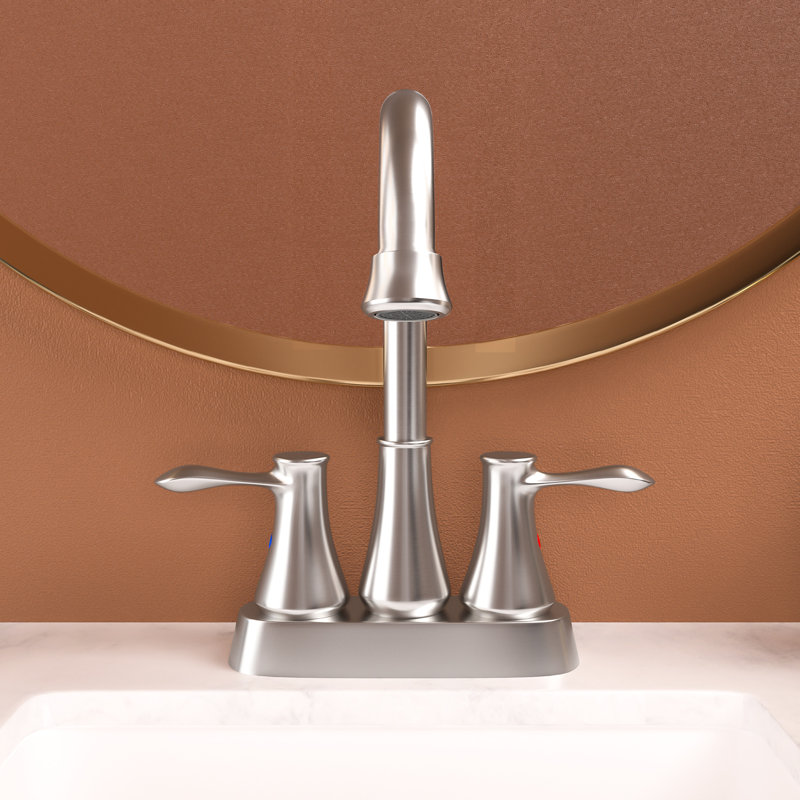 Robinet de lavabo de salle de bain en nickel brossé 4 po - Acier inoxydable, 2 poignées, bonde escamotable, conduites d'eau, débit constant