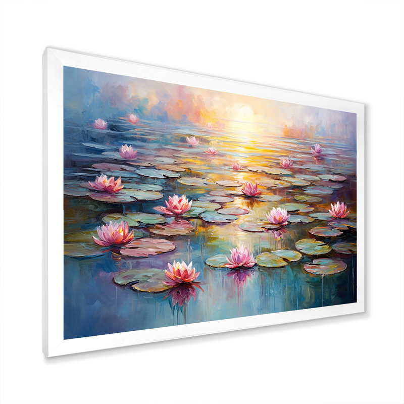 «Monets Water Lily Pond Reflections 1 - Lake», art mural, Cadre de coin blanc fermé, H 12 po x l 20 po x P 1 po