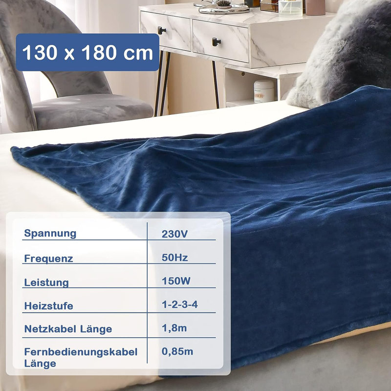 Saugeen Electric Blanket, Blue, 130cm W x 180cm L