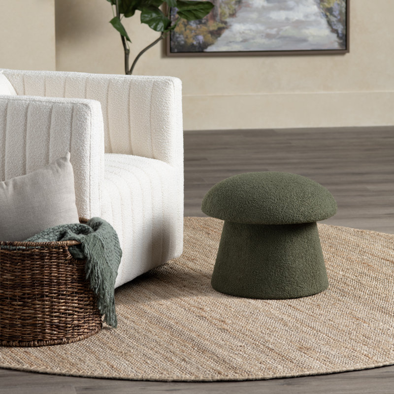 Anushka Mushroom Storage Ottoman, Dark Green Boucle