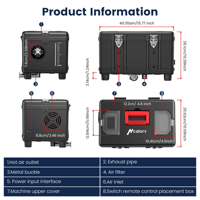 Chaufferette de chauffage à air comprimé 8KW tout-en-un 110V AC et 12V DC 6L réservoir de carburant portatif avec contrôle de l'application Bluetooth Chauffage pour camion de voiture