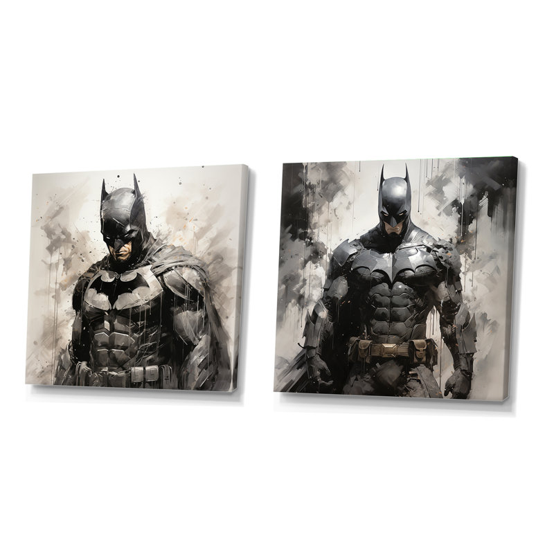 Minimalisme obscurité Superheros - Ensemble de 2 super-héros carrés, H 30 po x l 61 po, Toile tendue