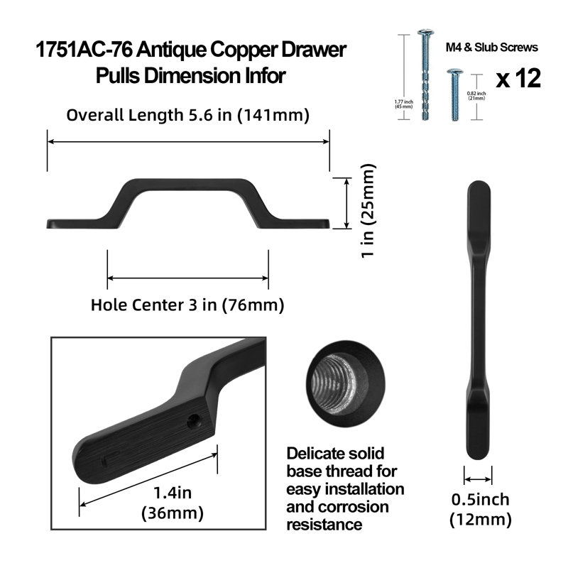 3" Center Bar Pull Multipack, Matte Black
