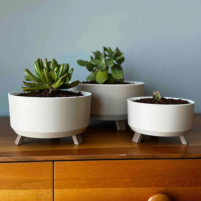 Ginza Maison Set Of 3 Plastic Planter Pots For Plants With Drainage Hole - Planter On Tripod Legs, Double Layer, Round Planter With Holes And Drainage Tray, Flower Pots For All House Plants 