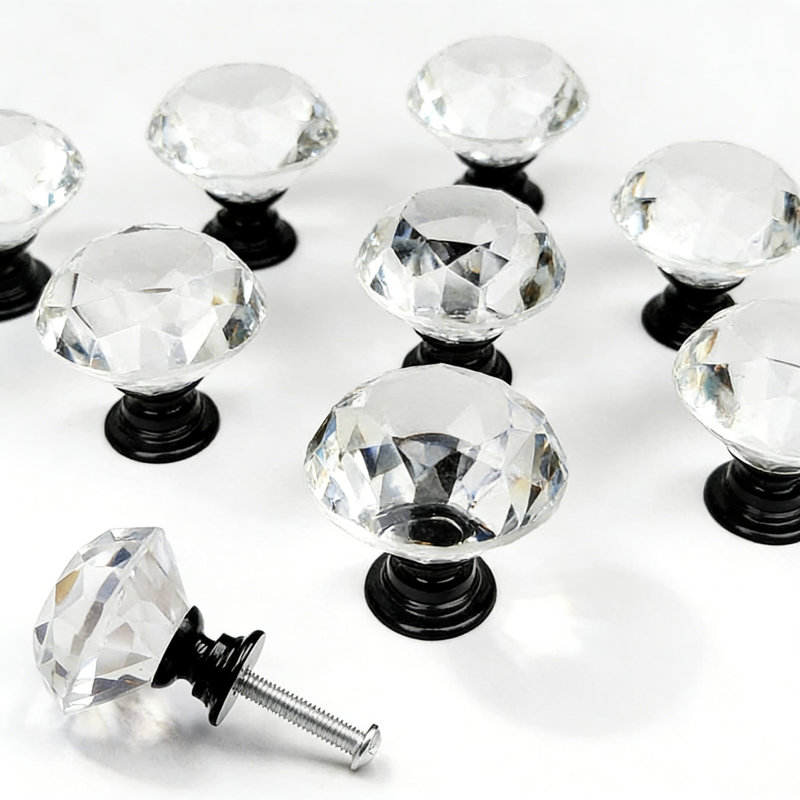 6 Pack Crystal Glass Cabinet Knobs, Diamond Shape Drawer Pulls For Kitchen Cabinets, Dresser, Wardrobe, And Cupboard Hardware Handles