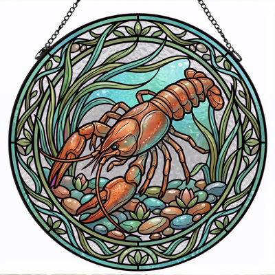 Lobster Artwork Stained Glass Window Panel，7.8H