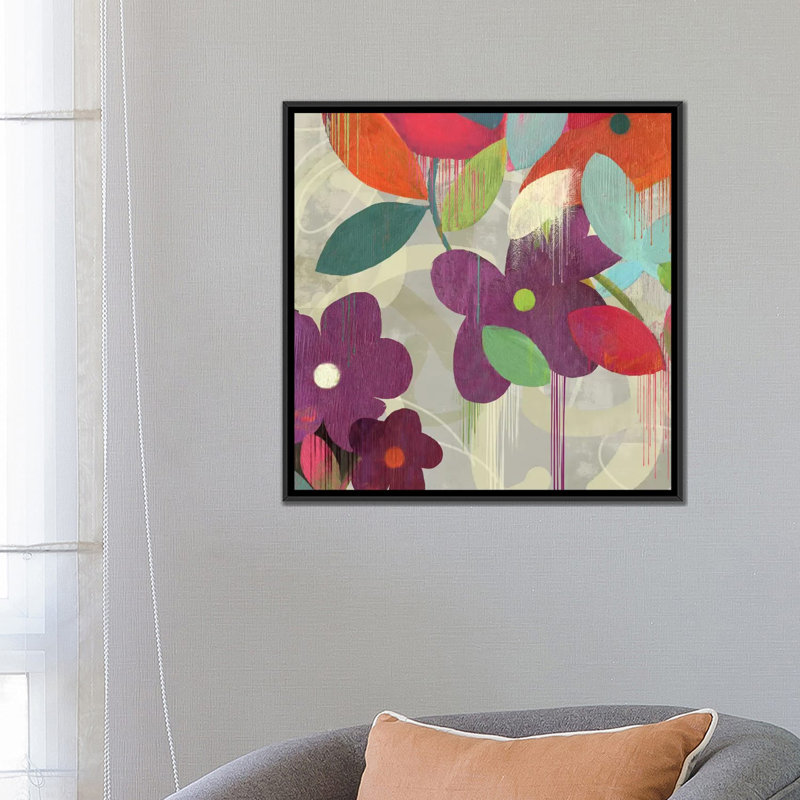 « graffiti fleur i », impression sur toile, H 18 po x l 18 po x P 1,5 po, Toile avec cadre flottant noir, Pas de tapis