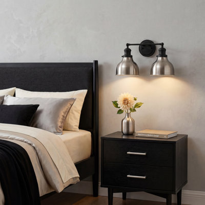 15.98" 2-light Modern Industrial Matte Black & Brushed Nickel Vanity Light With Metal Bowl Shades For For Bathroom Living Room Bedroom