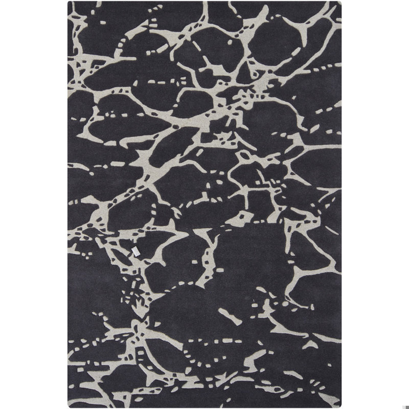 Navyan Black/Gray Area Rug, Rectangle 5' x 7'6", Blue/White/Gray