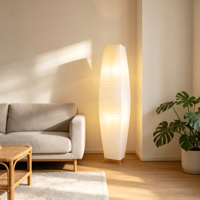 Lampe sur pied en papier, lampe sur pied de style japonais, abat-jour en papier de riz, style simple et chaleureux, lanterne d'angle en papier, convient pour la chambre à coucher, le bureau et le salon - beige