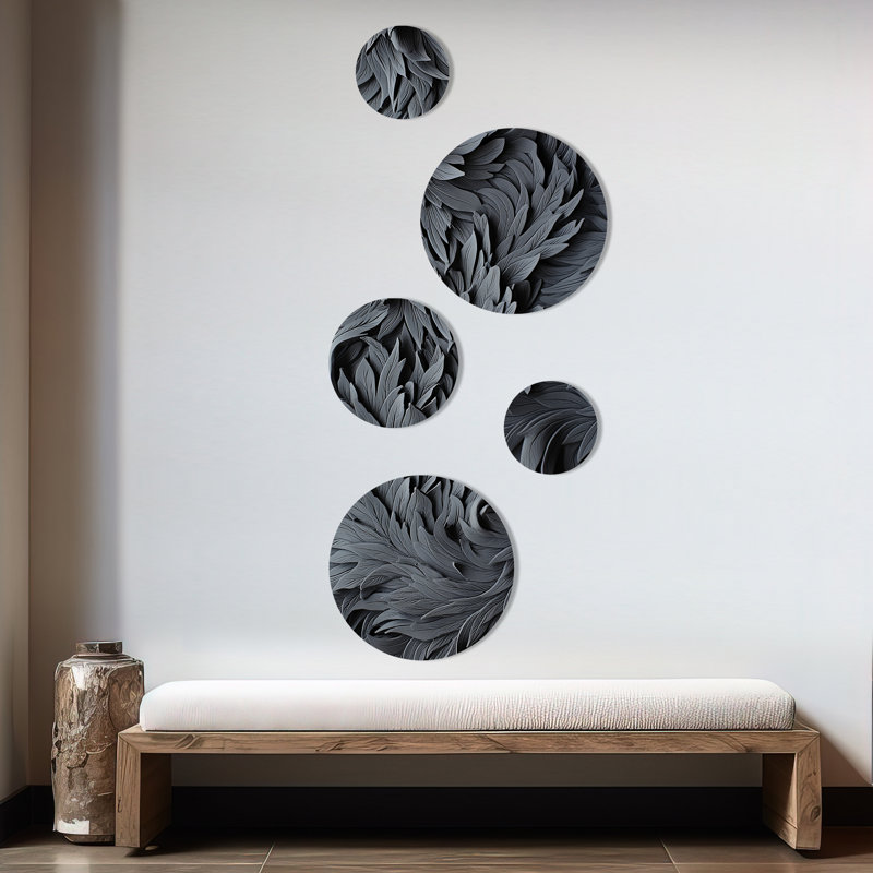 Gris spirale fractale Sprial II - ensemble abstrait de spirales abstraites murales de 5