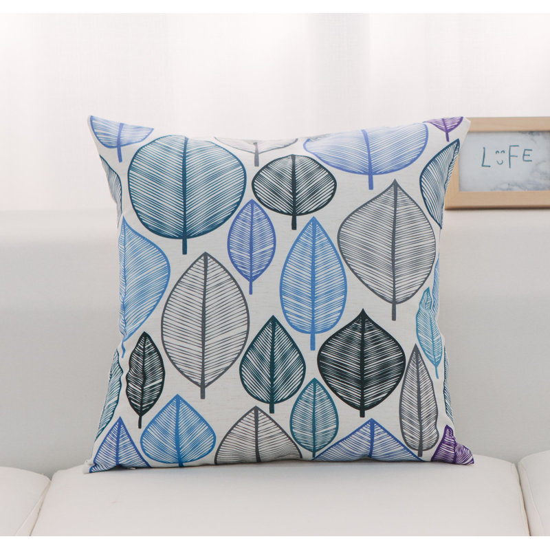 Leaf Floral Reversible Throw Pillow, Blue, No Fill