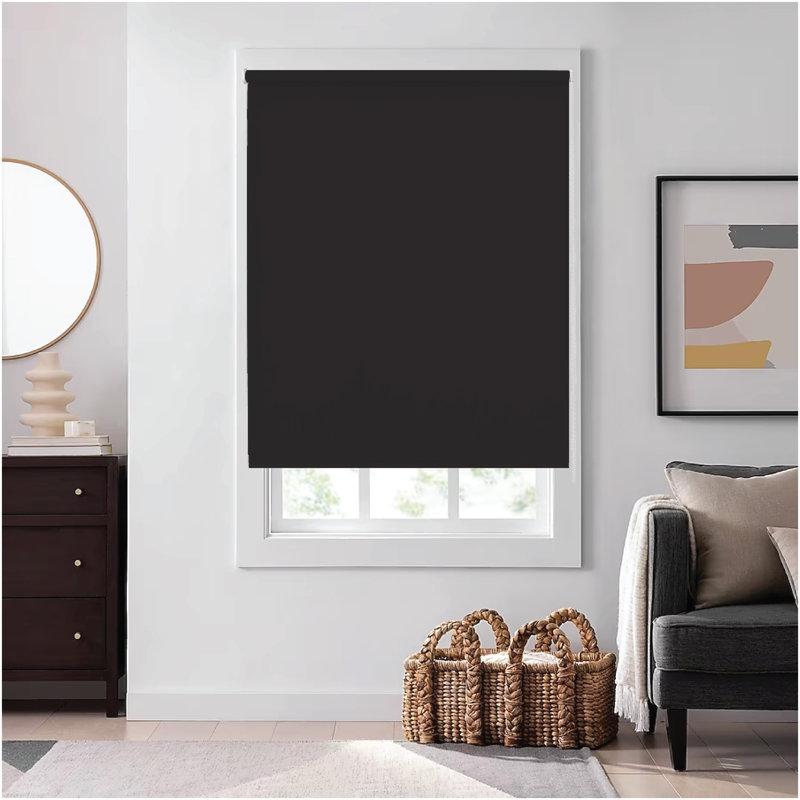 Thermal Blackout Roller Blind - Trimmable Cut to Size - Heavy Duty Metal Tube, 210 cm L x 60 cm W, Black
