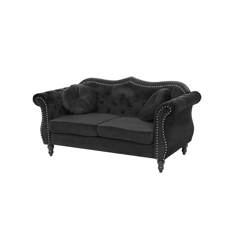 2 Seater Velvet Loveseat, Black