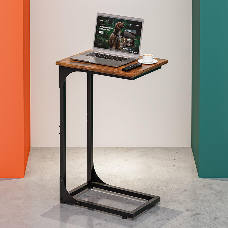 Table d'appoint en forme de C pour canapé - petit bureau avec plateau et support en métal brun brun rustique