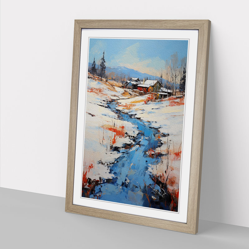 Winter Landscape Expressionism No.2 - Single Picture Frame Print on Wood, 34cm H x 25cm W x 2cm D, Oak