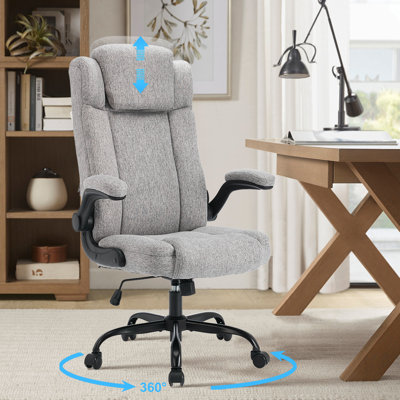 Fauteuil de direction ergonomique réglable à dossier haut en tissu (gris)