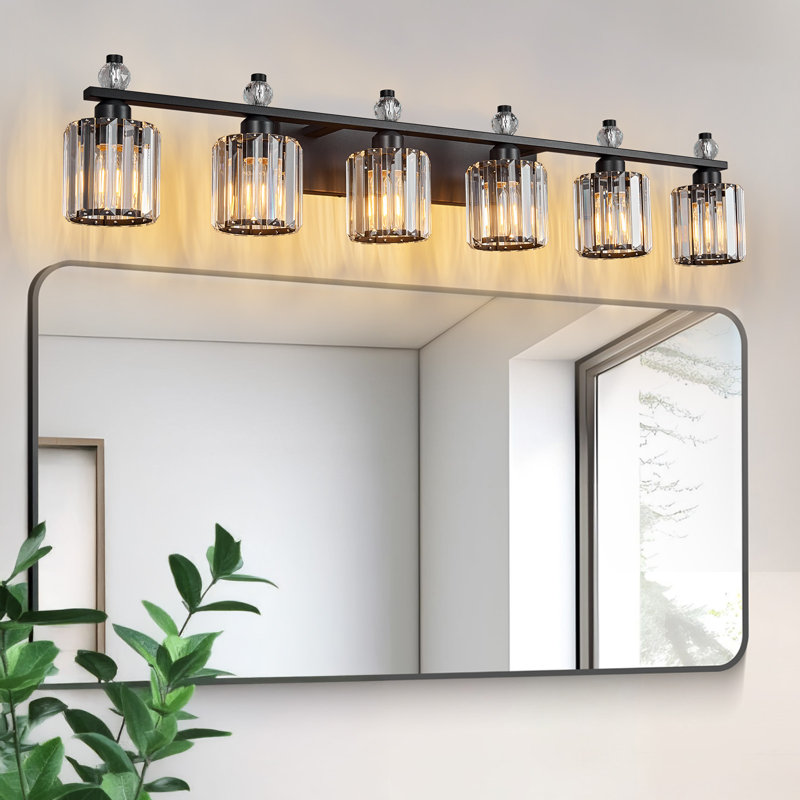 Kyneisha Bathroom Vanity Lamp Modern Crystal Vanity Lamp With Cylindrical Shade Bathroom Light Fixture Mirrored Crystal Bathroom Vanity Lighting Fixture
