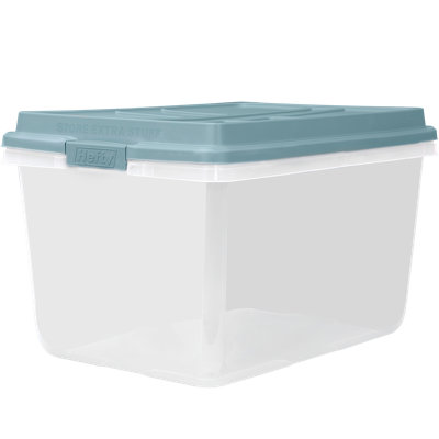 Hefty 72 Quart Clear Storage Container with Lid, Stackable Latching Storage Bin for Closet and Garage, Clear with Green Lid, 6-Pack