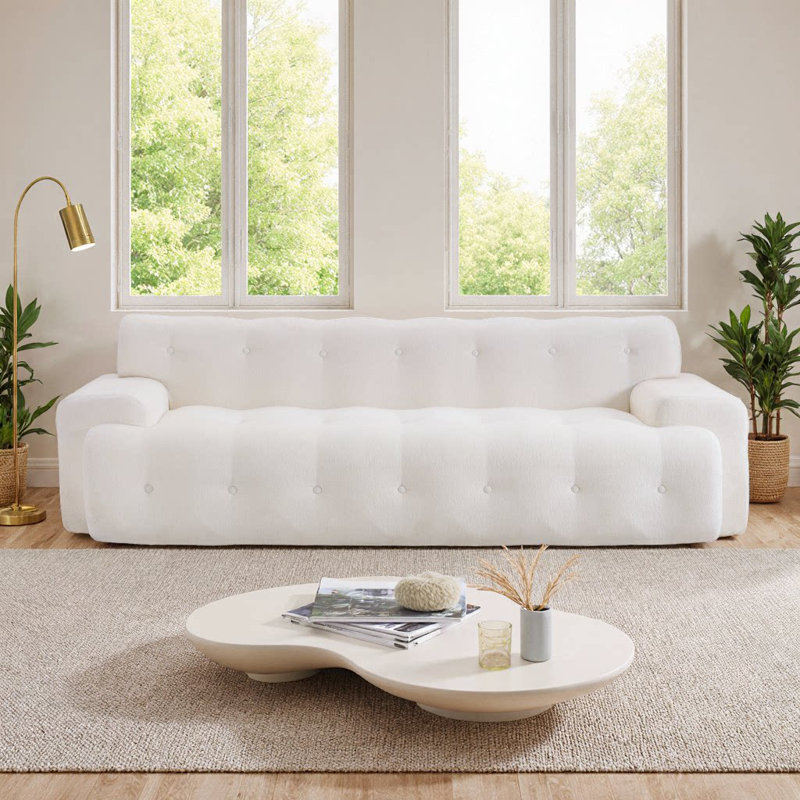 Canapé 88 places en chenille 88 pouces Cloud avec capitonnage à boutons, blanc neige, Blanc neige