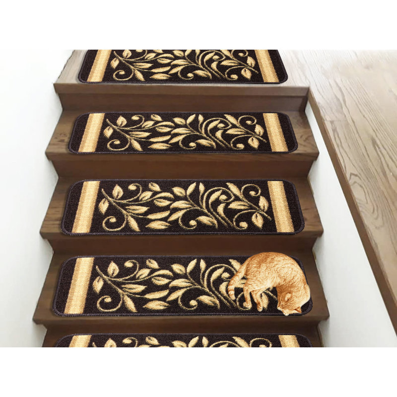 Tapis d'escalier antidérapant Doli, Brun, Ensemble de 7