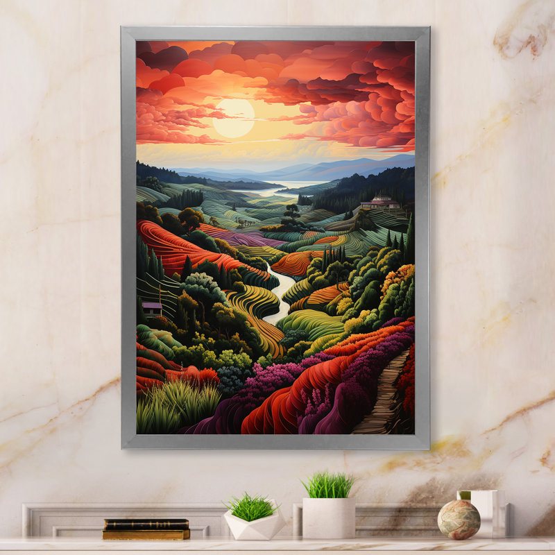 «Green Green Vineyard Rows Of Ruby III», reproduction sur toile, Cadre photo argenté, H 40 po x l 30 po x P 1,5 po
