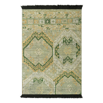 Rug & Kilim’S Ersari Style Rug With Gold, Green, And White Geometric Patterns