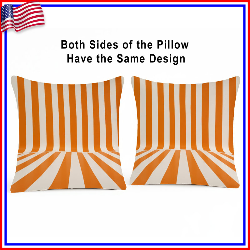 Coussins décoratifs orange et blancs à rayures verticales, 18 po x 18 po