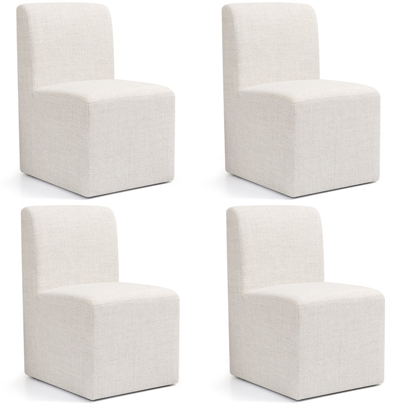 Chaises de salle à manger rembourrées avec roulettes, fauteuil simple moderne avec roues pivotantes pour le salon, livré assemblé (4 pièces, avoine)
