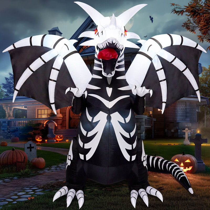 Dragon squelette gonflable 9,2 pi avec yeux rouges DEL Halloween