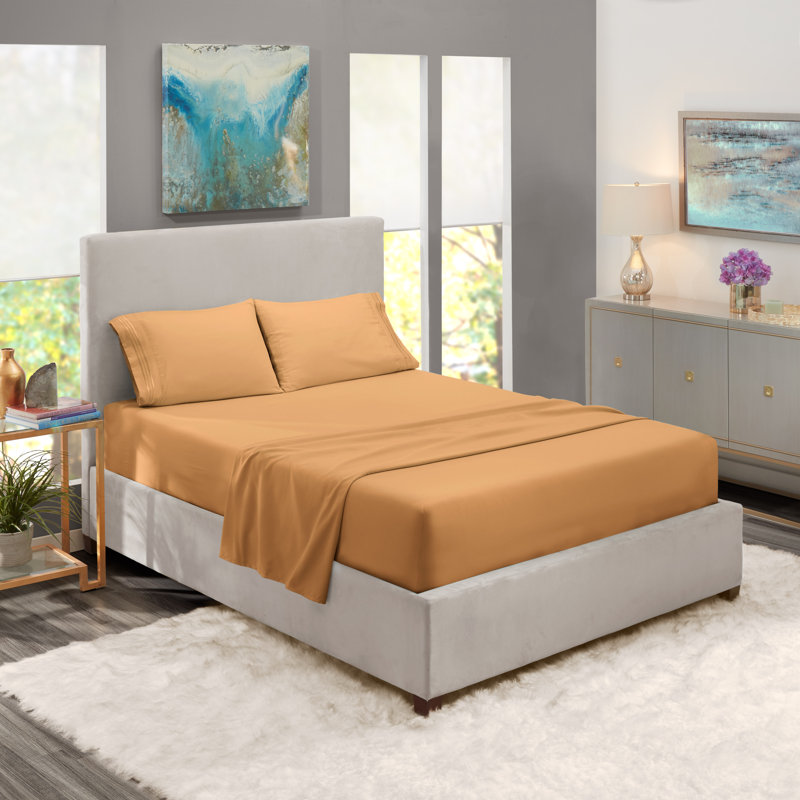  Ensemble de draps double brossé de luxe pour hôtel avec draps et taies d'oreiller très doux, Brun clair moka, Double