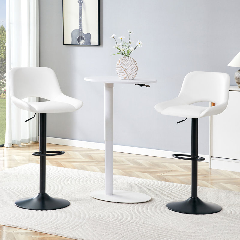 Ensemble de 2 tabourets de bar pivotants réglables en cuir de polyuréthane blanc avec repose-pieds, Blanc