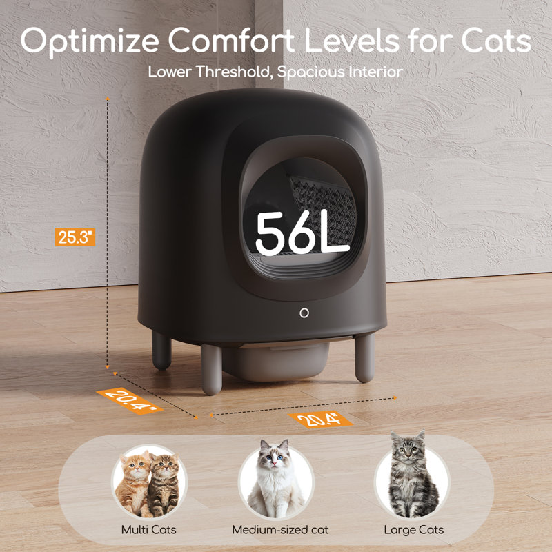 Automatic Self-Cleaning Cat Litter Box for Multiple Cats, Smart App Control with Weight Monitoring, Anti-Pinch Safety, Large Capacity, Tool-Free Easy Setup
