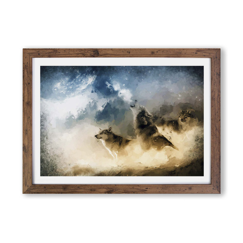 Wolves Howling in the Forest - Framed Print, Walnut, 62cm H x 87cm W x 2cm D