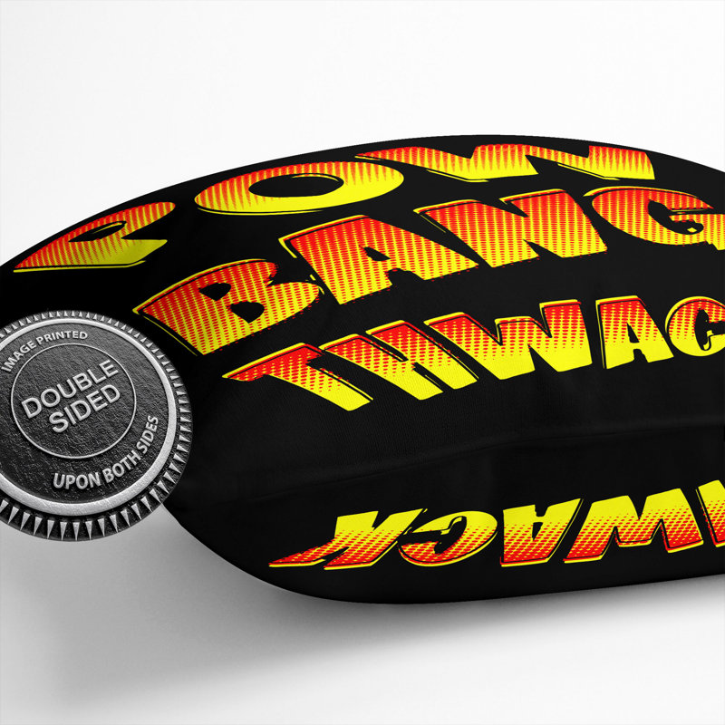Pow Bang Thwack Typography Scatter Cushion, Black/Brown/Yellow, 55cm H x 55cm W x 20cm D