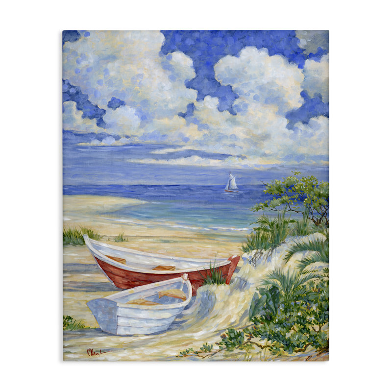 "Deux bateaux sur le sable", art mural par Paul Brent, H 40 po x l 30 po