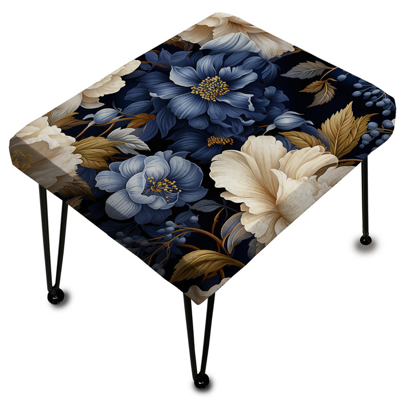 Cobalt Foliage Victorian Pattern - Floral Rectangle Ottoman