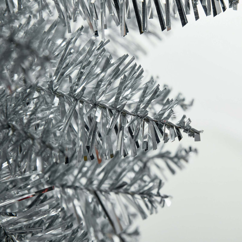 Arbre de Noël artificiel, arbre de Noël mince avec 499 branches réalistes et support en plastique, argent, 7'